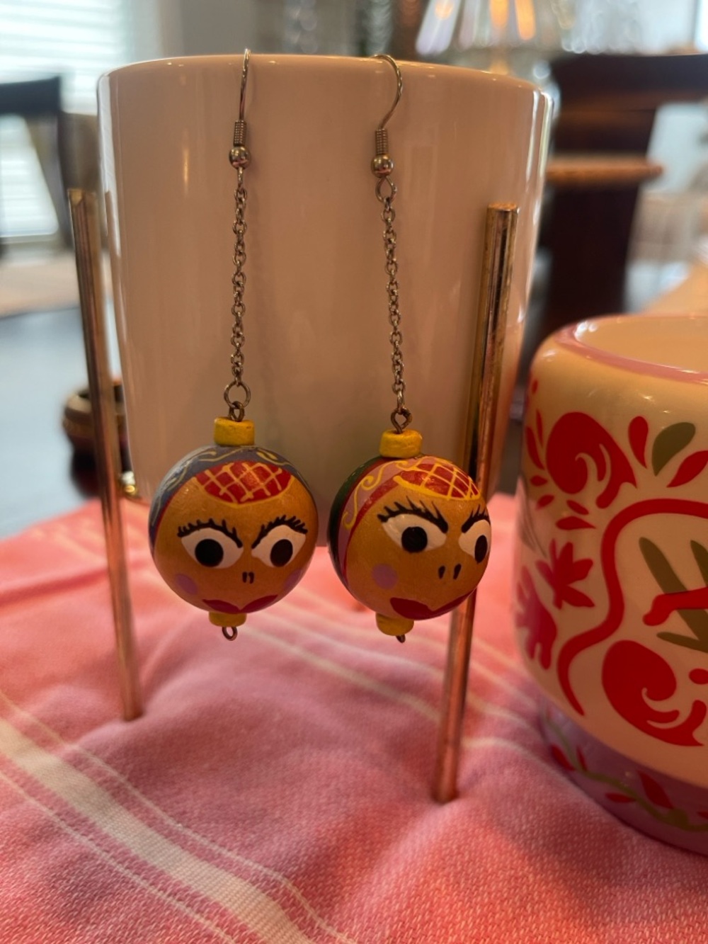 Whimsical Earrings Wooden Head